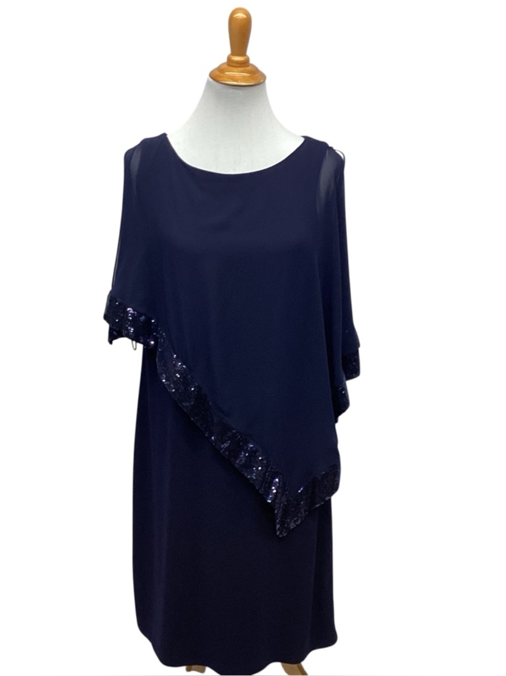 Scarlett Navy Cape Cold Shoulder Sequin Trim Cocktail Dress Misses size 14